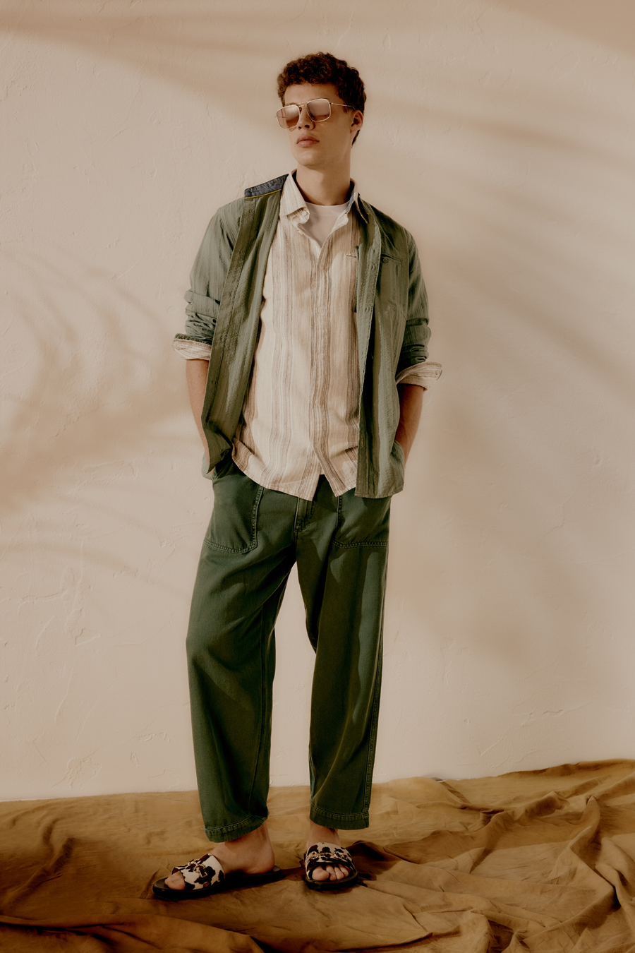 RIVIERA CF WELT 2121 - Men's regular fit beige striped shirt - main image