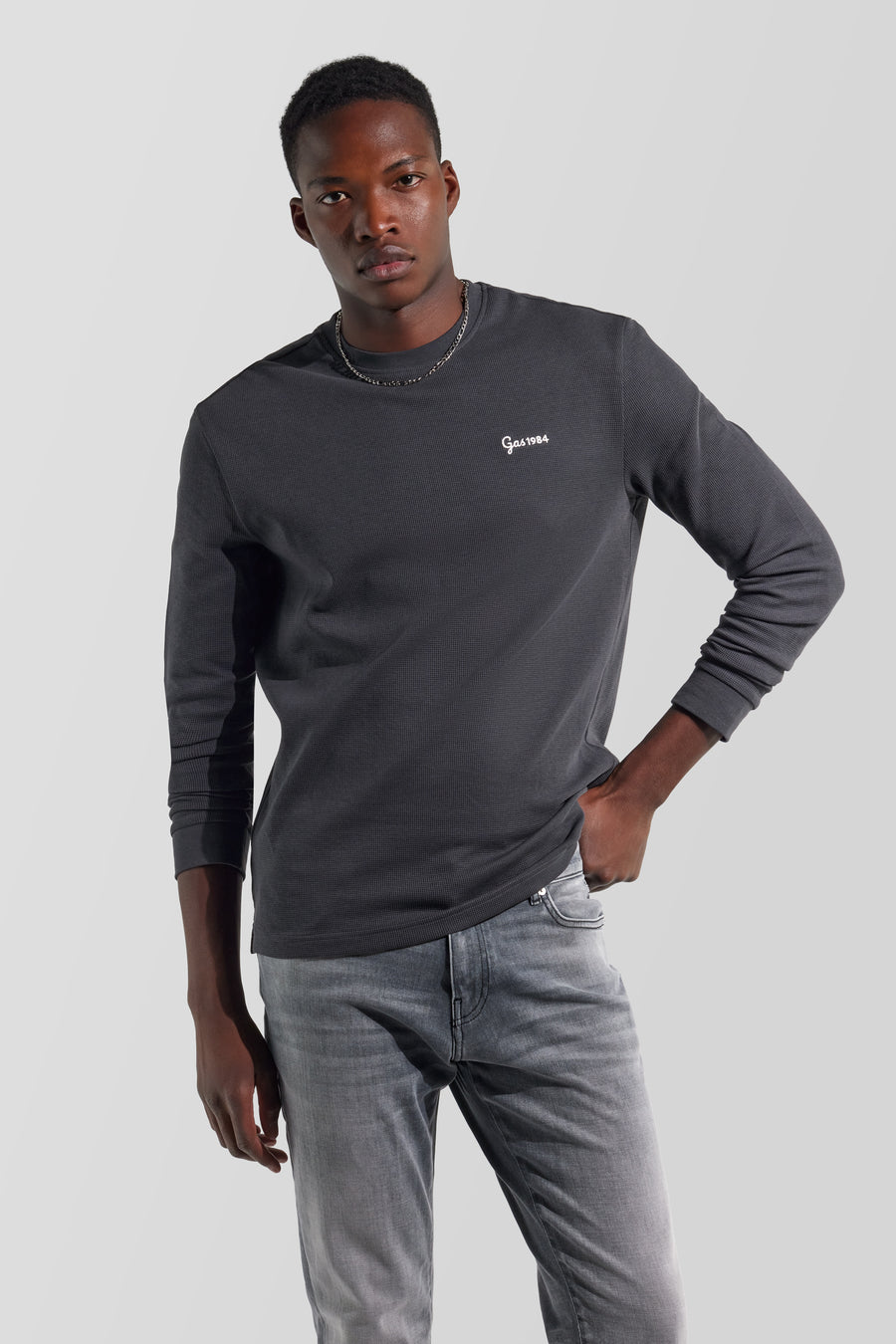 DHARIS M/L EMBR. 3920 - T-shirt Manica Lunga Uomo Regular Fit grigia - main image