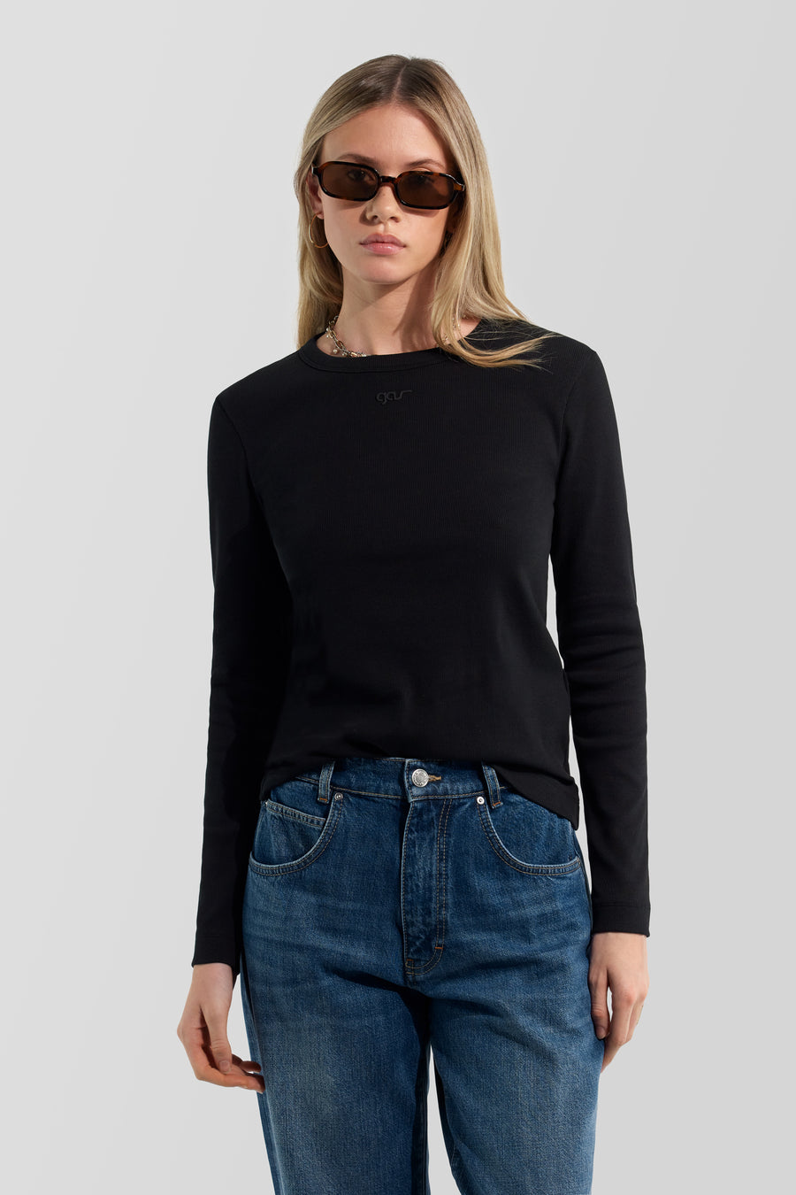 HANIS M/L GAS 0200 - T-shirt donna a manica lunga slim fit nera - main image