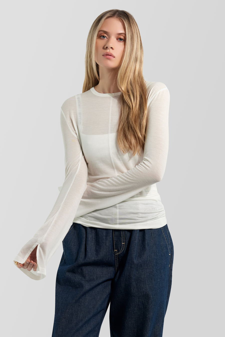 TILLYS M/L S.GAS 1029 - T-shirt donna a manica lunga slim fit bianca - main image