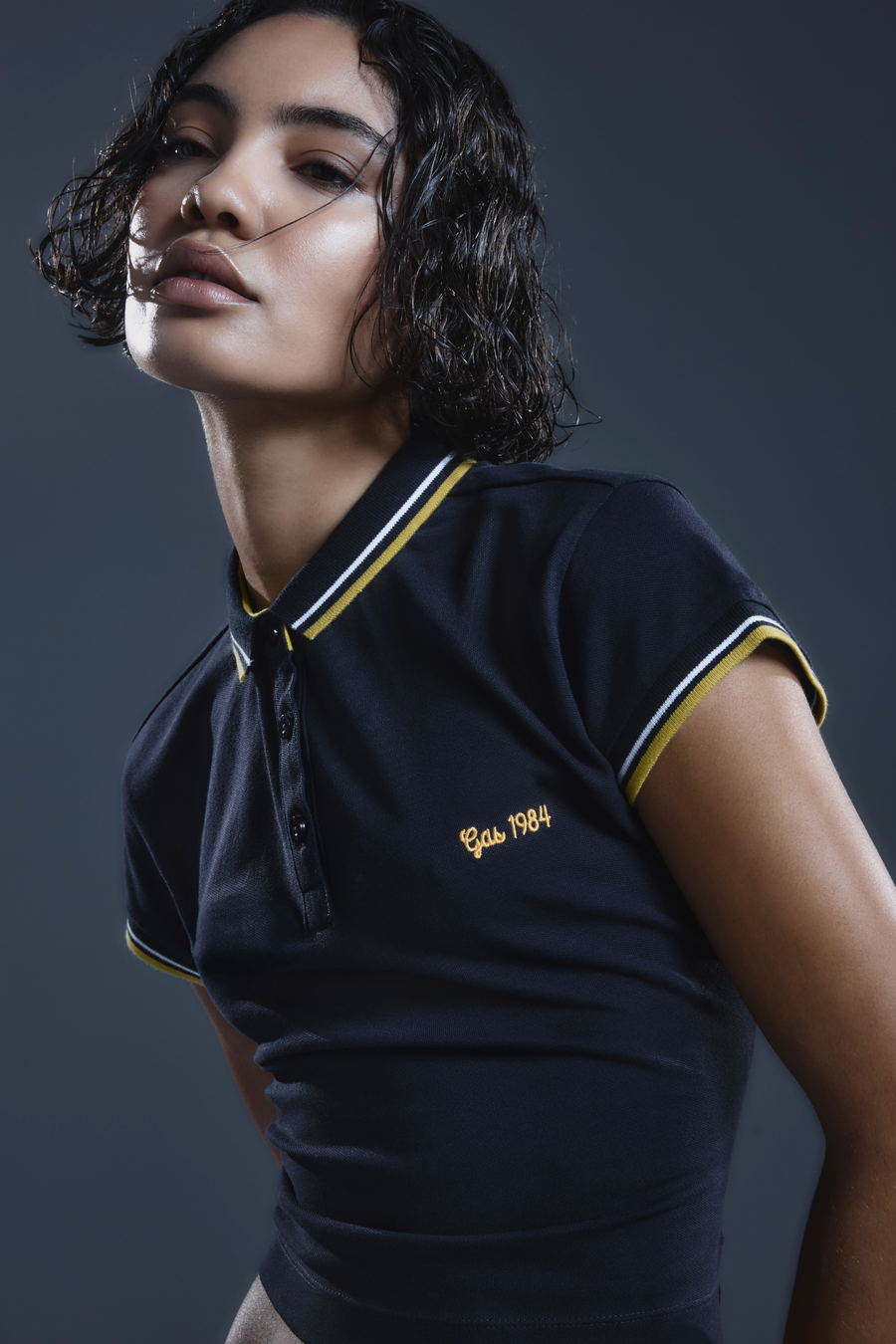 RAFFY M/C STRIPES 0200 - Polo donna slim fit nera - main image