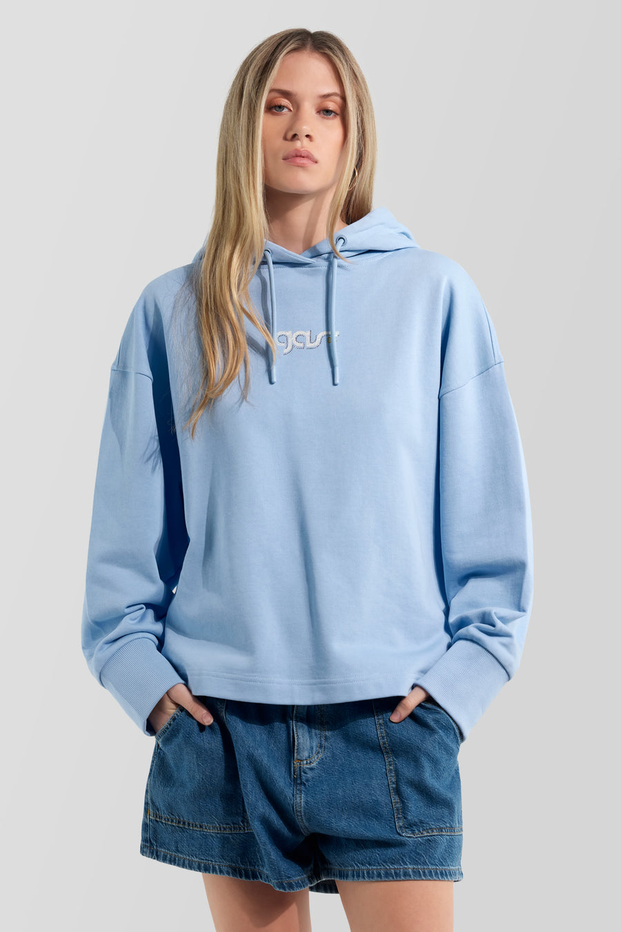 JIAYDA NEW"GAS 84" 4714 - Felpa con cappuccio donna comfort fit azzurra - main image