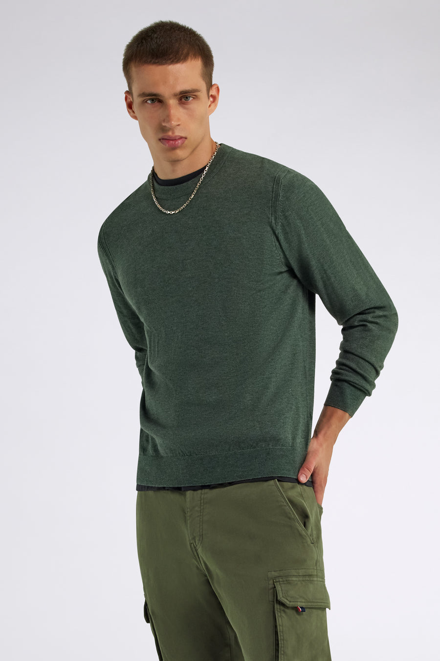 AKIO W 3649 - Men's green slim fit sweater - main image
