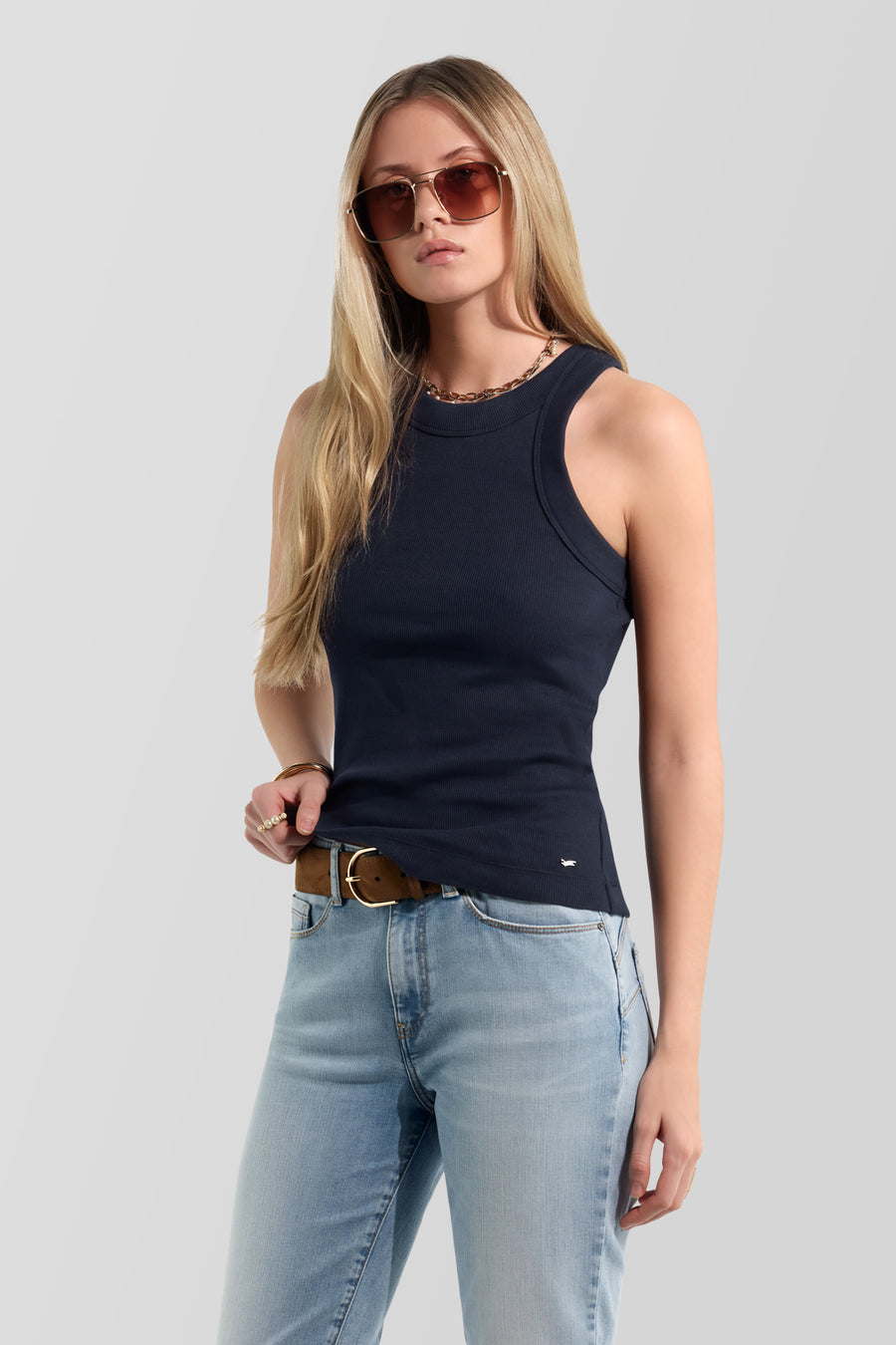 KARLA TOP 4706 - Women's slim fit blue tank top - main image